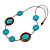 Turquoise Blue/ Brown Coin Wood Bead Cotton Cord Necklace - 88cm Long - Adjustable - view 2