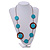Turquoise Blue/ Brown Coin Wood Bead Cotton Cord Necklace - 88cm Long - Adjustable - view 3