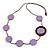 Lilac/ Brown Coin Wood Bead Cotton Cord Necklace - 80cm Long - Adjustable - view 2