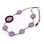Lilac/ Brown Coin Wood Bead Cotton Cord Necklace - 80cm Long - Adjustable - view 6