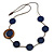 Dark Blue/ Brown Coin Wood Bead Cotton Cord Necklace - 80cm Long - Adjustable - view 2