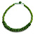 Lime Green Button, Round Wood Bead Wire Necklace - 46cm L