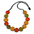Worn Effect Orange/ Olive/ Light Brown Wood Button Bead Necklace with Black Cotton Cord - 74cm Long Adjustable - view 3