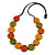 Worn Effect Orange/ Olive/ Light Brown Wood Button Bead Necklace with Black Cotton Cord - 74cm Long Adjustable