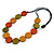 Worn Effect Orange/ Olive/ Light Brown Wood Button Bead Necklace with Black Cotton Cord - 74cm Long Adjustable - view 5