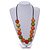 Worn Effect Orange/ Olive/ Light Brown Wood Button Bead Necklace with Black Cotton Cord - 74cm Long Adjustable - view 2