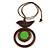 Brown/ Green Bird and Circle Wooden Pendant Cotton Cord Long Necklace - 84cm L/ 10cm Pendant - view 2