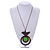 Brown/ Green Bird and Circle Wooden Pendant Cotton Cord Long Necklace - 84cm L/ 10cm Pendant - view 4
