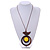 Brown/ Yellow Bird and Circle Wooden Pendant Cotton Cord Long Necklace - 84cm L/ 10cm Pendant - view 3