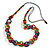 Multicoloured Wooden Ring and Bead Cotton Cord Long Necklace - 90cm L/ Adjustable - view 2