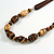 Geometric Brown Wooden Bead Black Faux Leather Cord Long Necklace - 84cm L - view 3