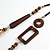 Geometric Brown Wooden Bead Black Faux Leather Cord Long Necklace - 84cm L - view 4
