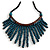 Statement Teal Wooden Bead Fringe Black Cotton Cord Necklace - Adjustable - view 2