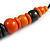 Orange/ Black Wood Bead Black Cord Necklace - 64cm L - view 5