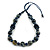 Dark Blue Wood Bead Grass Green Cotton Cord Necklace - 80cm Max Length - Adjustable - view 3