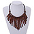 Statement Brown Wooden Bead Fringe Black Cotton Cord Necklace - Adjustable - view 2