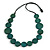 Geometric Washed Teal Green Coloured Coin Wood Bead Black Cord Necklace - 84cm Long Adjustable - view 2