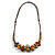 Multicoloured Ceramic Beaded Cluster Necklace with Brown Silk Cord 60-70cm L/ Adjustable - view 7