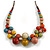 Multicoloured Ceramic Beaded Cluster Necklace with Brown Silk Cord 60-70cm L/ Adjustable - view 2