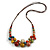 Multicoloured Ceramic Beaded Cluster Necklace with Brown Silk Cord 60-70cm L/ Adjustable