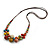 Multicoloured Ceramic Beaded Cluster Necklace with Brown Silk Cord 60-70cm L/ Adjustable - view 6