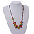 Multicoloured Ceramic Beaded Cluster Necklace with Brown Silk Cord 60-70cm L/ Adjustable - view 3