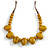 Dusty Yellow Oval/ Round Ceramic Bead Brown Silk Cords Necklace - Adjustable - 60cm to 70cm Long - view 2