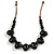 Black Oval/ Round Ceramic Bead Brown Silk Cords Necklace 60-70cm L/ Adjustable - view 2