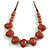 Dusty Pink Oval/ Round Ceramic Bead Brown Silk Cords Necklace - Adjustable - 60cm to 70cm Long - view 2