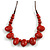 Red Oval/ Round Ceramic Bead Brown Silk Cords Necklace 60-70cm L/ Adjustable - view 2