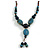 Teal/ Blue Oval/ Round Ceramic Bead Tassel Necklace with Brown Silk Cord/ 70-80cmL/ Adjustable - view 2