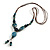 Teal/ Blue Oval/ Round Ceramic Bead Tassel Necklace with Brown Silk Cord/ 70-80cmL/ Adjustable - view 4