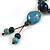 Teal/ Blue Oval/ Round Ceramic Bead Tassel Necklace with Brown Silk Cord/ 70-80cmL/ Adjustable - view 5