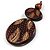 Long Cotton Cord Wooden Pendant with Feather Pattern In Dark Brown - 76cm L - view 3