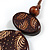 Long Cotton Cord Wooden Pendant with Feather Pattern In Dark Brown - 76cm L - view 5