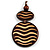 Long Cotton Cord Wooden Pendant with Wavy Pattern In Dark Brown - 76cm L