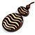 Long Cotton Cord Wooden Pendant with Wavy Pattern In Dark Brown - 76cm L - view 4