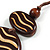 Long Cotton Cord Wooden Pendant with Wavy Pattern In Dark Brown - 76cm L - view 5