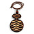 Long Cotton Cord Wooden Pendant with Wavy Pattern In Dark Brown - 76cm L - view 2