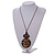 Long Cotton Cord Wooden Pendant with Wavy Pattern In Dark Brown - 76cm L - view 3