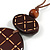 Long Cotton Cord Wooden Pendant with Checked Pattern In Dark Brown - 76cm L - view 5
