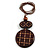 Long Cotton Cord Wooden Pendant with Checked Pattern In Dark Brown - 76cm L - view 2
