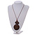 Long Cotton Cord Wooden Pendant with Checked Pattern In Dark Brown - 76cm L - view 3