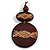 Long Cotton Cord Wooden Pendant with Geometric Pattern In Dark Brown - 76cm L