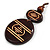 Long Cotton Cord Wooden Pendant with Geometric Pattern In Dark Brown - 76cm L - view 4