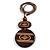 Long Cotton Cord Wooden Pendant with Geometric Pattern In Dark Brown - 76cm L - view 2