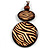 Long Cotton Cord Wooden Pendant with Curvy Lines Pattern In Dark Brown - 76cm L
