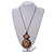 Long Cotton Cord Wooden Pendant with Curvy Lines Pattern In Dark Brown - 76cm L - view 3