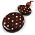 Long Cotton Cord Wooden Pendant with Dotted Motif In Dark Brown - 76cm L - view 5