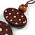 Long Cotton Cord Wooden Pendant with Dotted Motif In Dark Brown - 76cm L - view 4